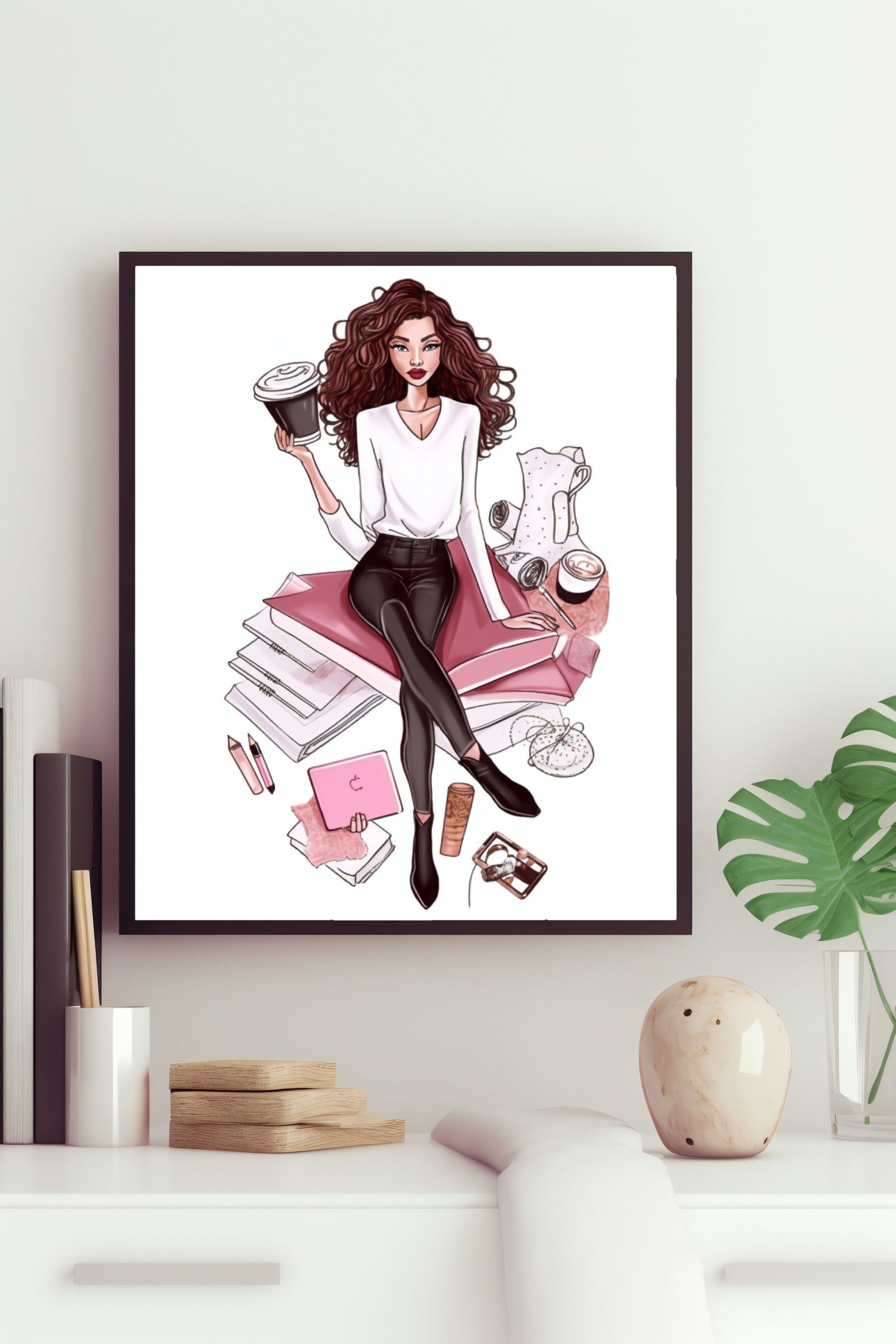 Pink Books & Cat – Wall Art Printable