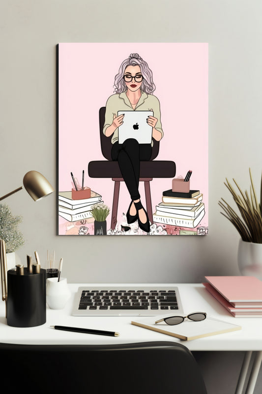 Tech-Savvy Girl with Laptop – Wall Art Printable