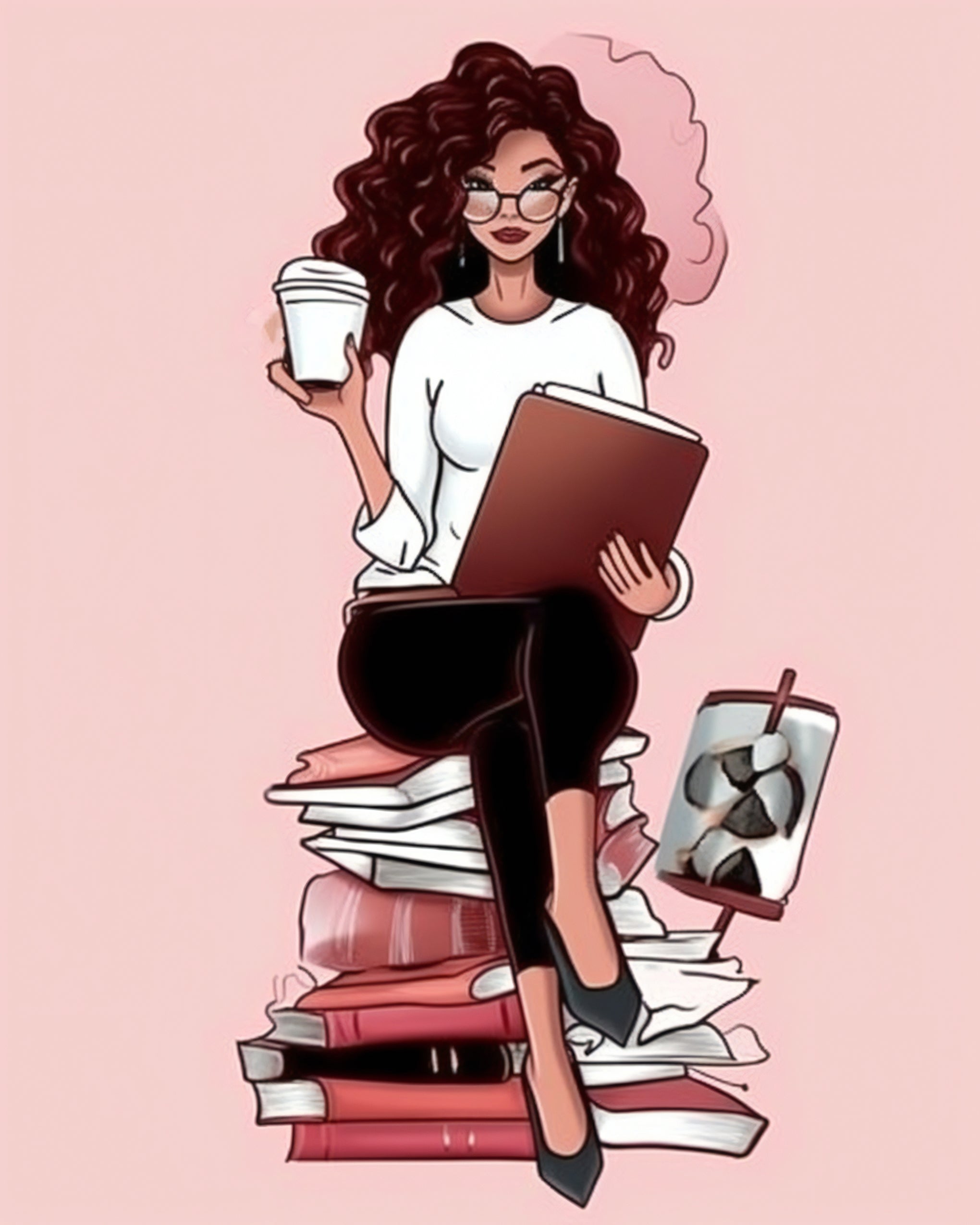 Bookish Girl with Coffee – Wall Art Printable