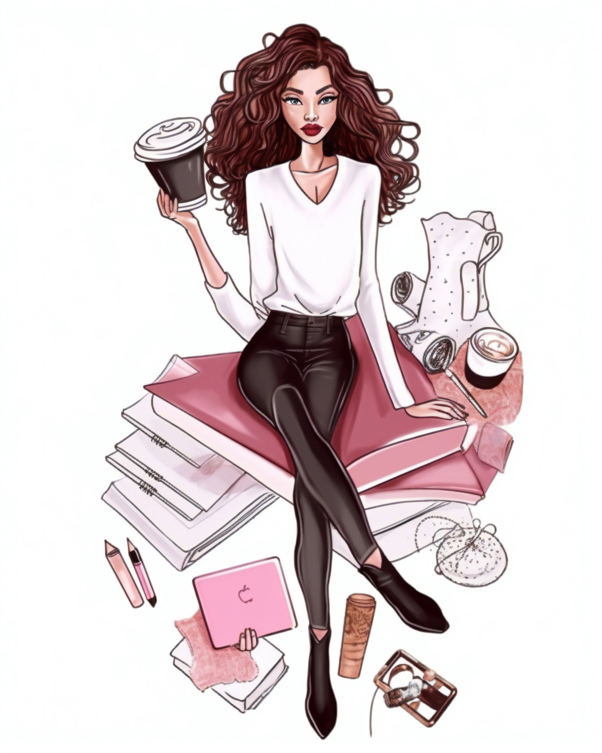 Pink Books & Cat – Wall Art Printable